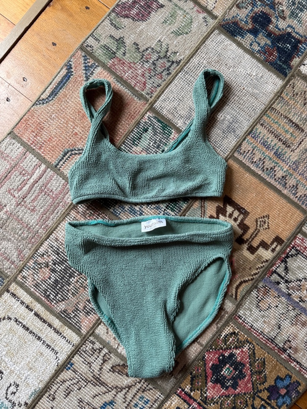 Youswim Aplomb High Waist Sage Green Ribbed Bikini Set Stretch 1 fits sizes 2-12